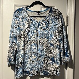 Talbots Abstract Blue and White Blouse woman’s 3X